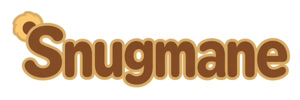 Snugmane brown wordmark with soft honey-gold outline